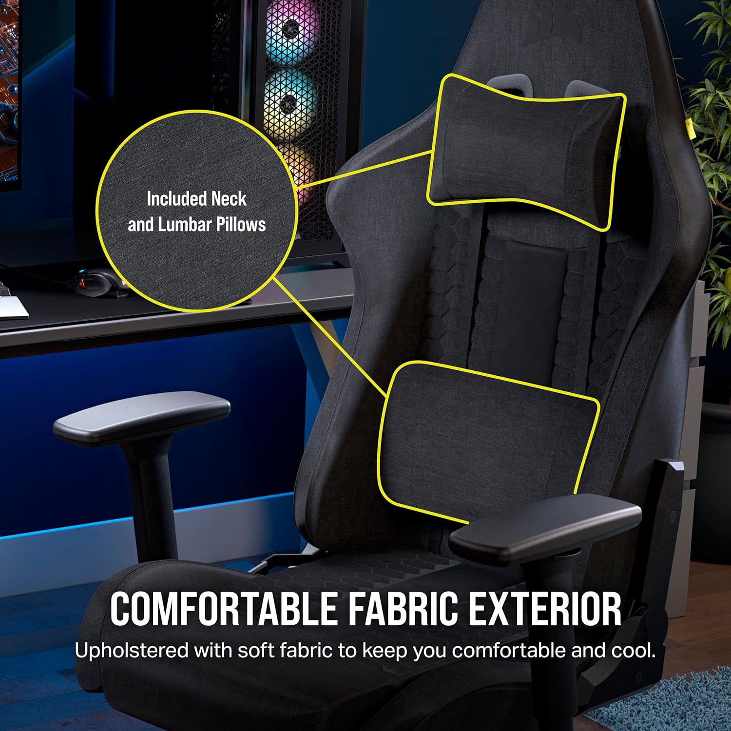 1759866732_Corsair-TC100-Relaxed-Gaming-Chair-Fabric-Racing-Inspired-Design-Lumbar-Pillow-Detachable-Memory-Foam-Neck-Pillow-Adjustable-Seat-Height-Adjustable-Armrests-Gray-and-Black.jpg Corsair TC100 Relaxed Gaming Chair - Fabric - Racing-Inspired Design - Lumbar Pillow - Detachable Memory Foam Neck Pillow - Adjustable Seat Height - Adjustable Armrests - Gray and Black - Image 5