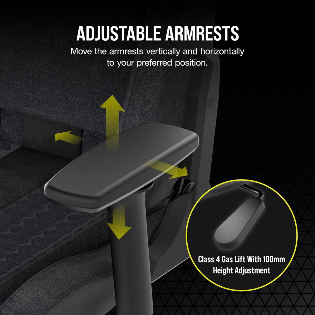 Corsair TC100 Relaxed Gaming Chair - Fabric - Racing-Inspired Design - Lumbar Pillow - Detachable Memory Foam Neck Pillow - Adjustable Seat Height - Adjustable Armrests - Gray and Black - Image 6