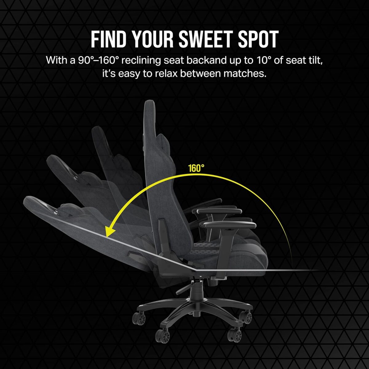 Corsair TC100 Relaxed Gaming Chair - Fabric - Racing-Inspired Design - Lumbar Pillow - Detachable Memory Foam Neck Pillow - Adjustable Seat Height - Adjustable Armrests - Gray and Black - Image 7