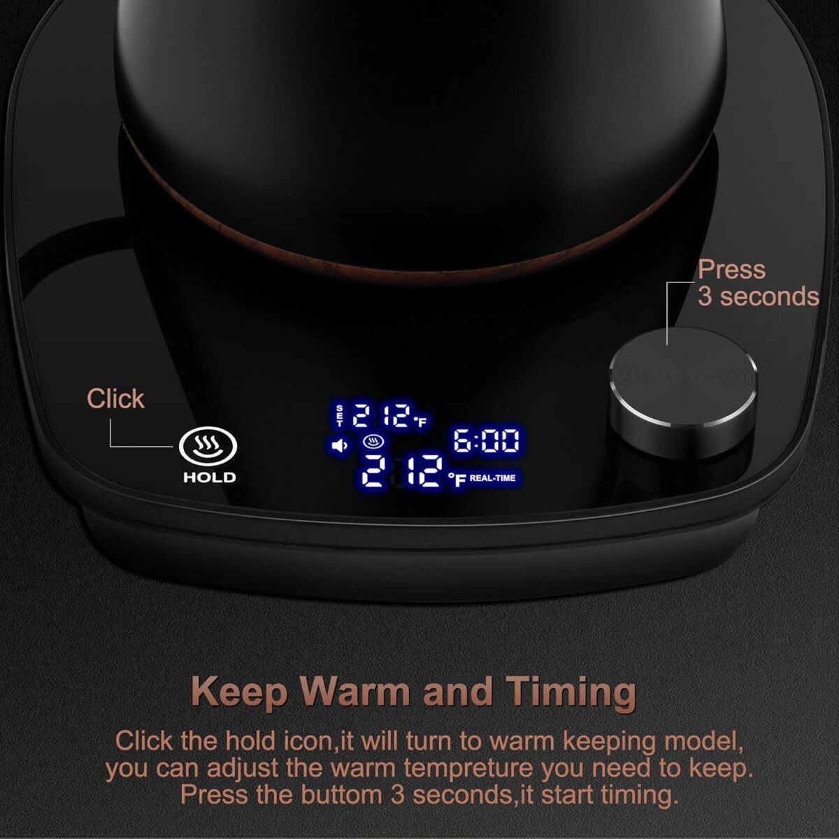 Gooseneck Electric Kettle, Intelligent Temperature Control, Stainless Steel Inner, Quick Heating, for Pour Over Coffee, Brew Tea, Boil Hot Water, 1000W 0.9L Black - Image 5