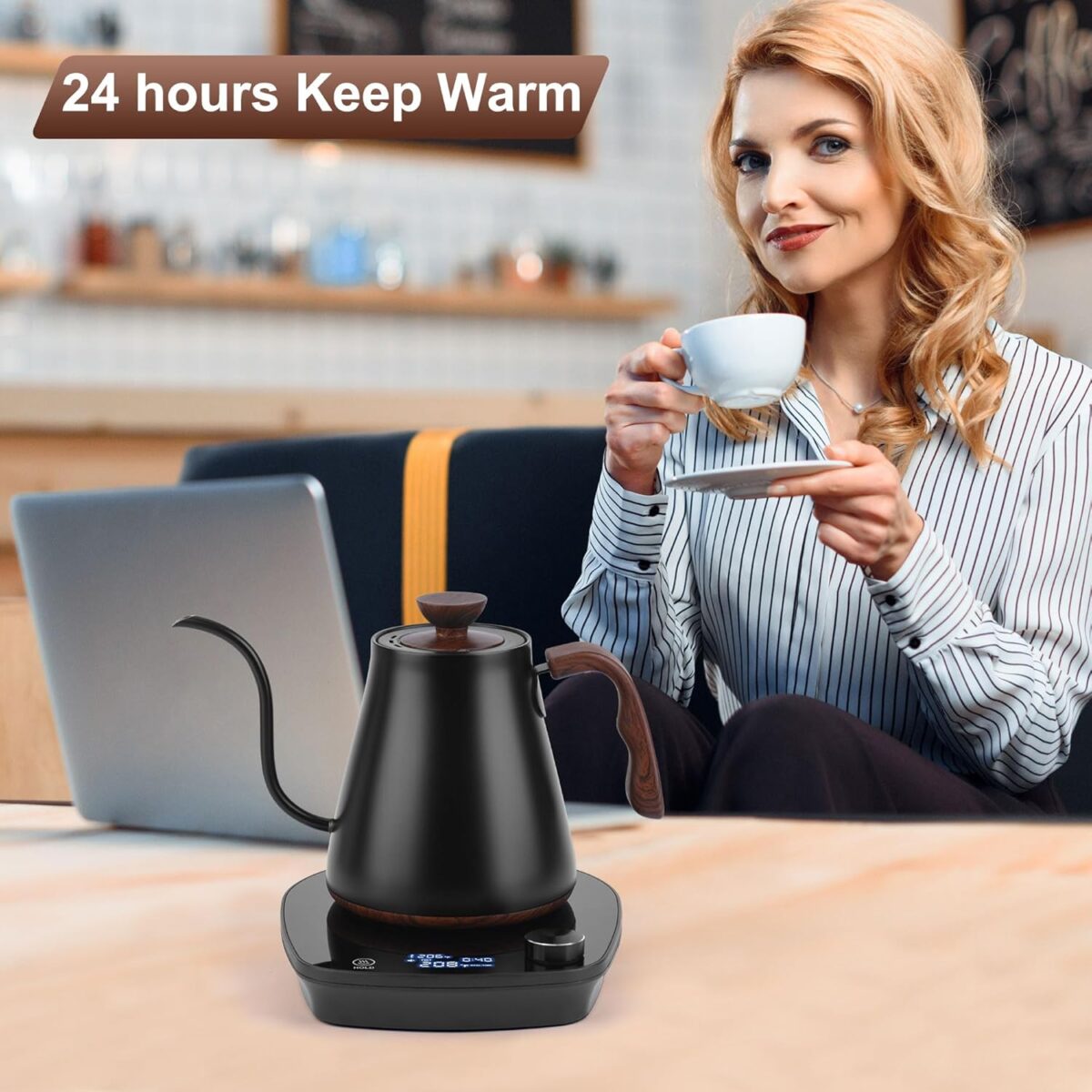 Gooseneck Electric Kettle, Intelligent Temperature Control, Stainless Steel Inner, Quick Heating, for Pour Over Coffee, Brew Tea, Boil Hot Water, 1000W 0.9L Black - Image 7