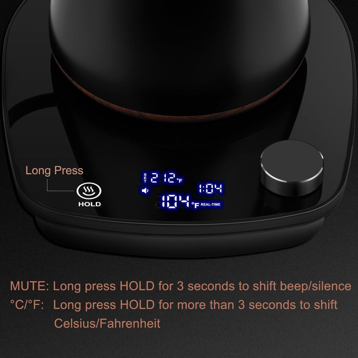 Gooseneck Electric Kettle, Intelligent Temperature Control, Stainless Steel Inner, Quick Heating, for Pour Over Coffee, Brew Tea, Boil Hot Water, 1000W 0.9L Black - Image 8