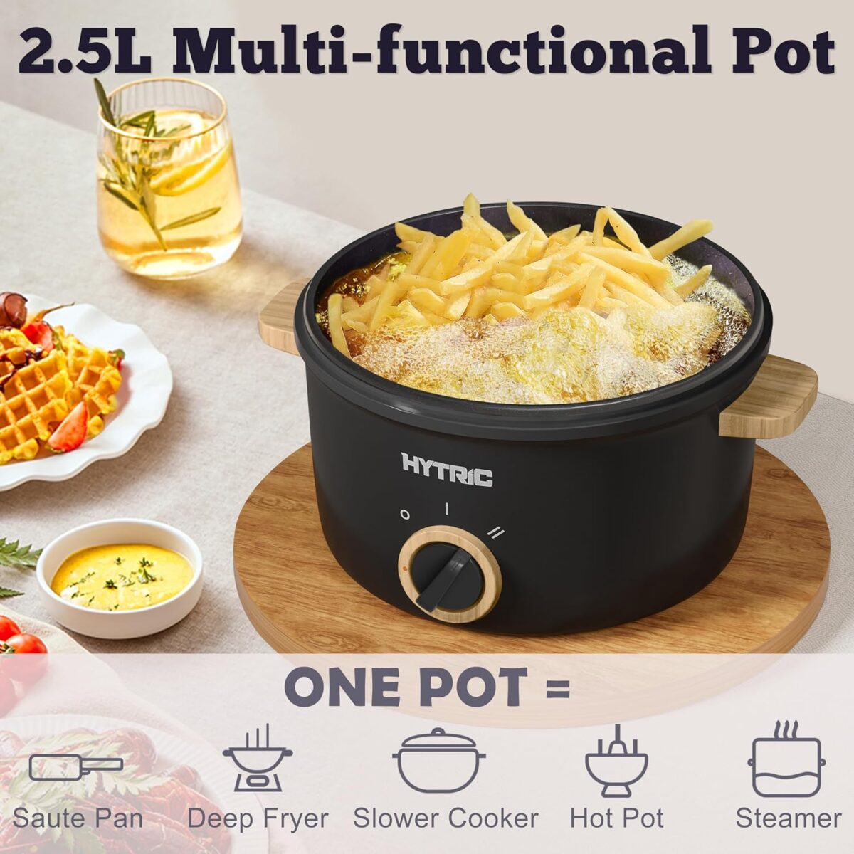 Hytric Hot Pot Electric, 2.5L Portable Electric Pot with Non-Stick Coating, Multi-functional Cooker for Stir Fry, Steak, Noodles, Soup, Portable Ramen Cooker for Dorm and Office, Black - Image 3