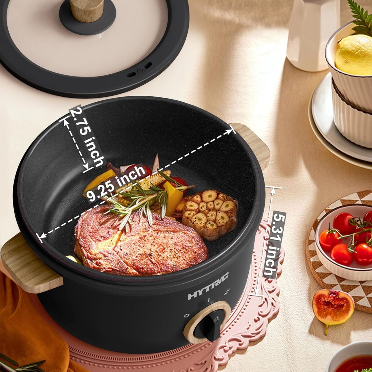 Hytric Hot Pot Electric, 2.5L Portable Electric Pot with Non-Stick Coating, Multi-functional Cooker for Stir Fry, Steak, Noodles, Soup, Portable Ramen Cooker for Dorm and Office, Black - Image 4