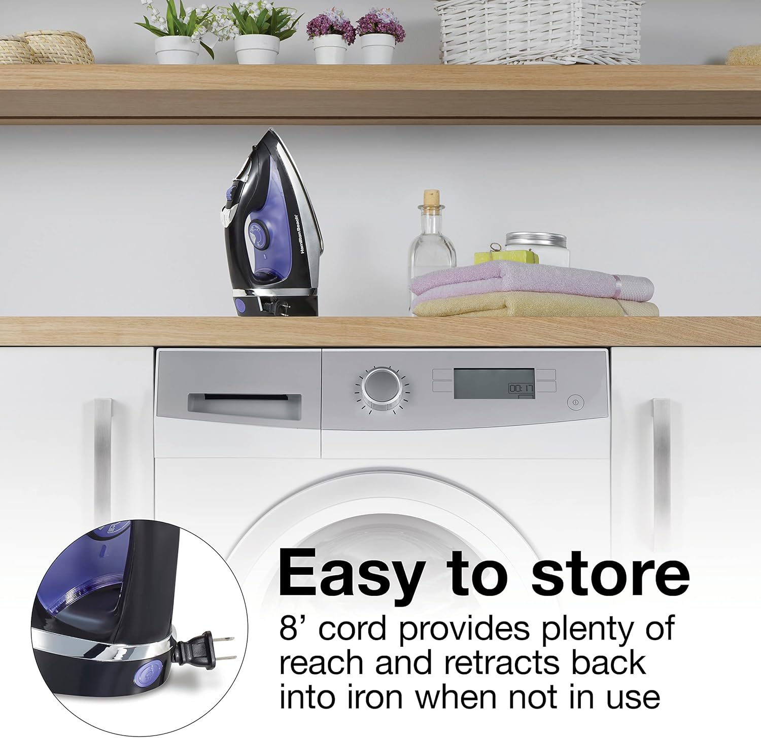 1759949423_Hamilton-Beach-Steam-Iron-for-Clothes-Garment-Steamer-with-Smooth-Press-Stainless-Steel-Soleplate-1200-Watts-8-Retractable-Cord-Black-14214.jpg Hamilton Beach Steam Iron for Clothes & Garment Steamer with Smooth Press Stainless Steel Soleplate, 1200 Watts, 8’ Retractable Cord, Black (14214) - Image 4