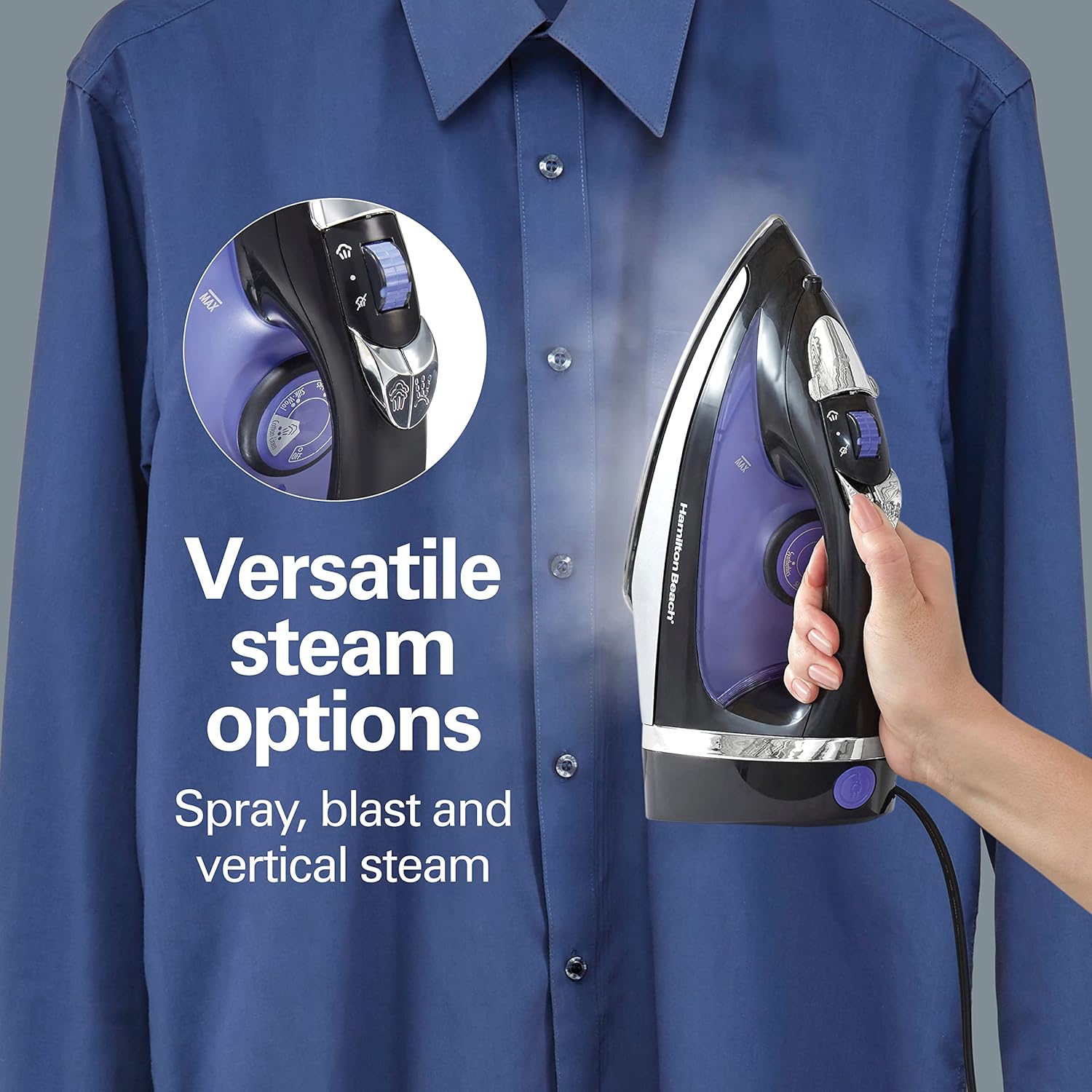 1759949427_Hamilton-Beach-Steam-Iron-for-Clothes-Garment-Steamer-with-Smooth-Press-Stainless-Steel-Soleplate-1200-Watts-8-Retractable-Cord-Black-14214.jpg Hamilton Beach Steam Iron for Clothes & Garment Steamer with Smooth Press Stainless Steel Soleplate, 1200 Watts, 8’ Retractable Cord, Black (14214) - Image 6