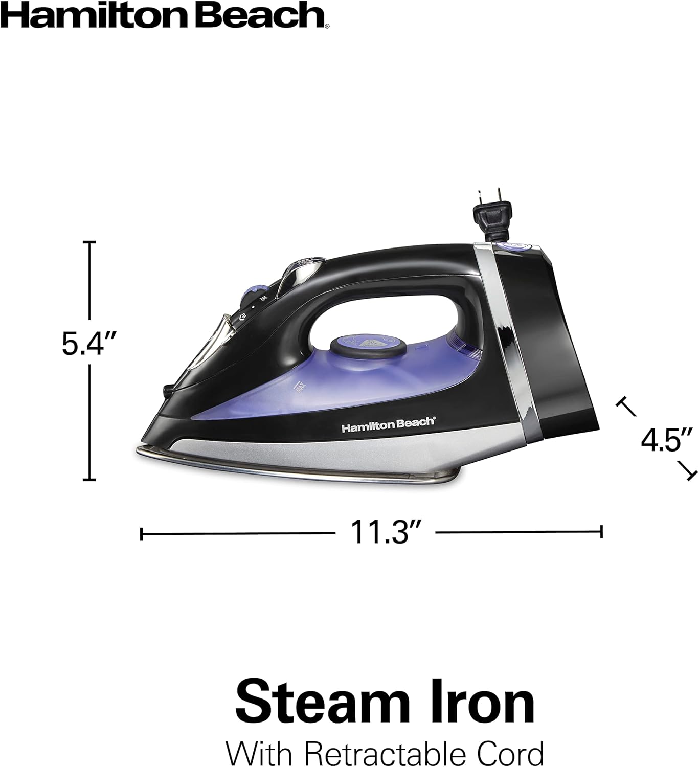 1759949432_Hamilton-Beach-Steam-Iron-for-Clothes-Garment-Steamer-with-Smooth-Press-Stainless-Steel-Soleplate-1200-Watts-8-Retractable-Cord-Black-14214.jpg Hamilton Beach Steam Iron for Clothes & Garment Steamer with Smooth Press Stainless Steel Soleplate, 1200 Watts, 8’ Retractable Cord, Black (14214) - Image 9