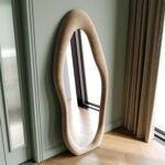 Honyee Full Length Mirror, 63" x 24" Wall Mirror, Flannel Wrapped Wooden Frame Floor Mirror, Irregular Wavy Mirror Hanging or Leaning Against Wall for Cloakroom/Bedroom/Living Room, Milk Tea - Image 8
