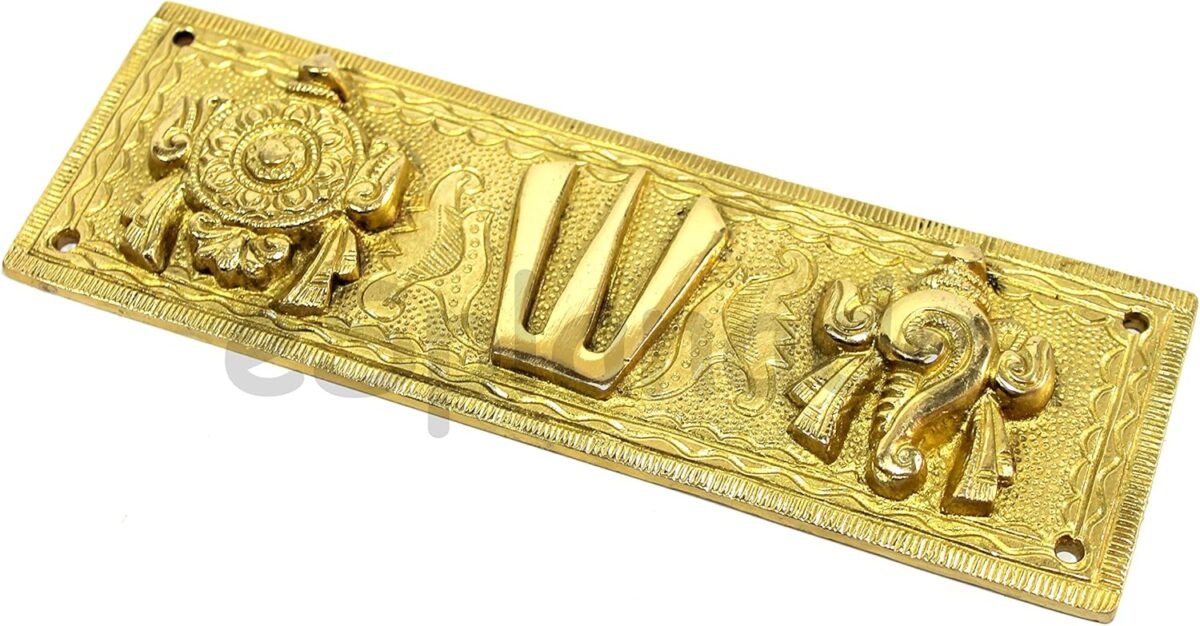 eSplanade Brass Shankh Chakra Namah Showpiece | Shankha Chakra Tilak | Shankha Gada Padma | Padmanabha Swami | Vishnu | Home Decor (8 Inches) - Image 8