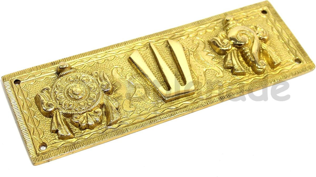 eSplanade Brass Shankh Chakra Namah Showpiece | Shankha Chakra Tilak | Shankha Gada Padma | Padmanabha Swami | Vishnu | Home Decor (8 Inches) - Image 9