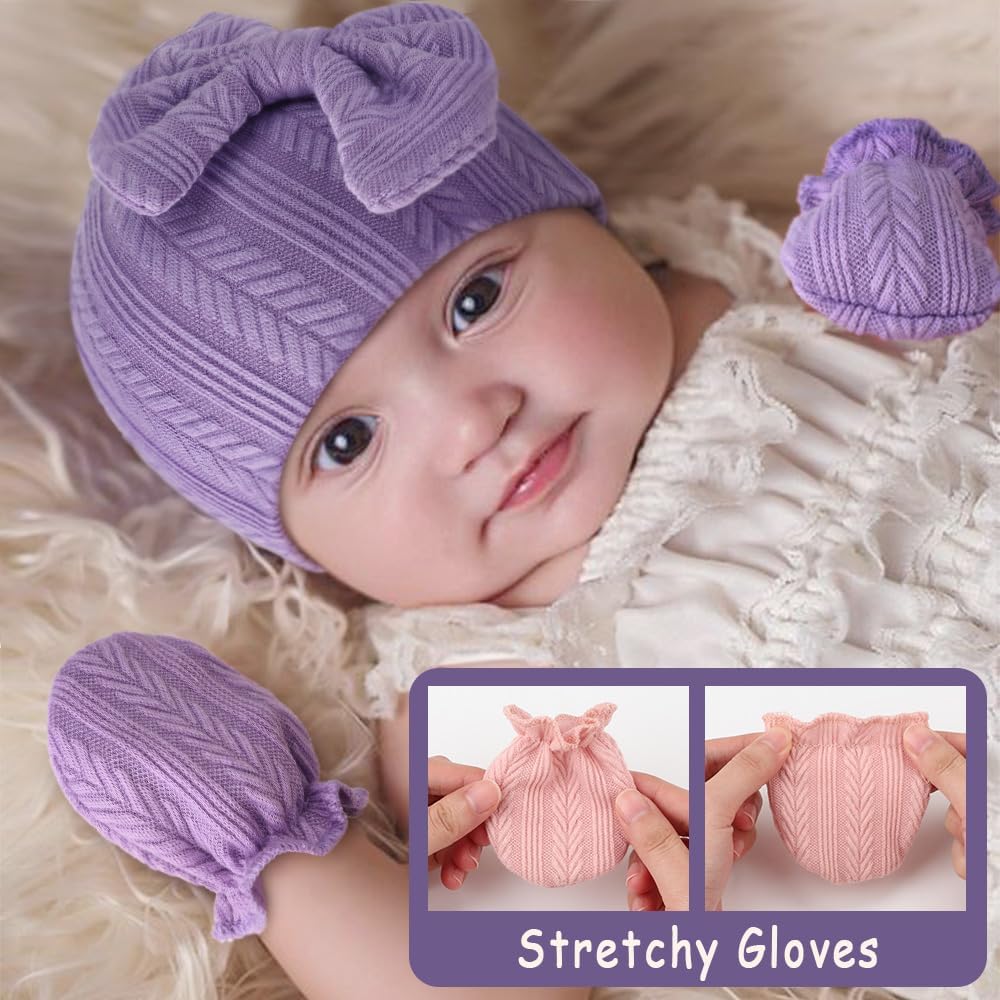 1759957617_BQUBO-Newborn-Baby-Hats-Mittens-Set-Hospital-Hat-Beanie-Infant-Bow-Hats-Baby-Gloves-No-Scratch-Mittens-for-0-6-Months.jpg BQUBO Newborn Baby Hats Mittens Set Hospital Hat Beanie Infant Bow Hats Baby Gloves No Scratch Mittens for 0-6 Months - Image 4