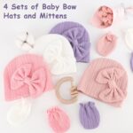 BQUBO Newborn Baby Hats Mittens Set Hospital Hat Beanie Infant Bow Hats Baby Gloves No Scratch Mittens for 0-6 Months - Image 6