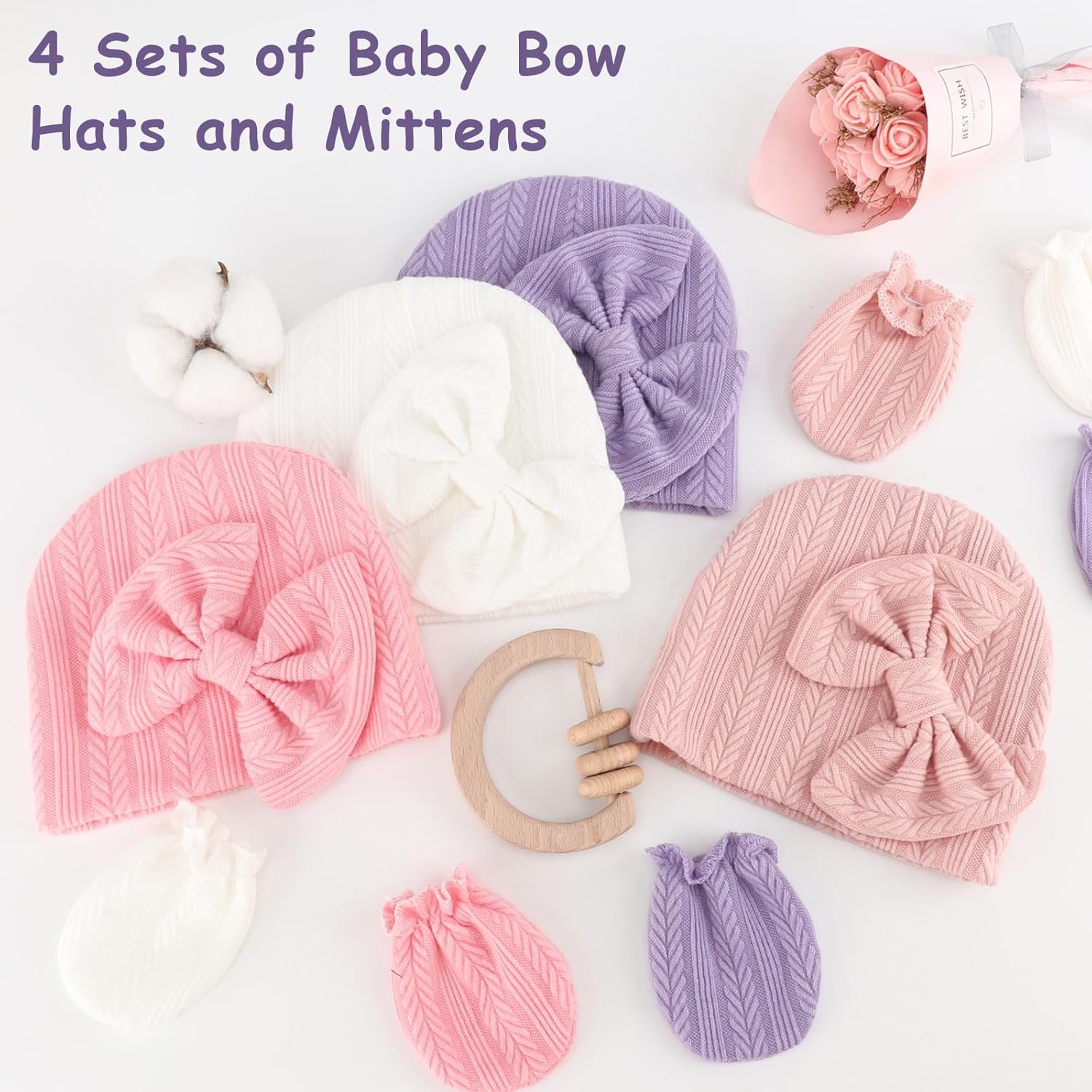 1759957621_BQUBO-Newborn-Baby-Hats-Mittens-Set-Hospital-Hat-Beanie-Infant-Bow-Hats-Baby-Gloves-No-Scratch-Mittens-for-0-6-Months.jpg BQUBO Newborn Baby Hats Mittens Set Hospital Hat Beanie Infant Bow Hats Baby Gloves No Scratch Mittens for 0-6 Months - Image 6