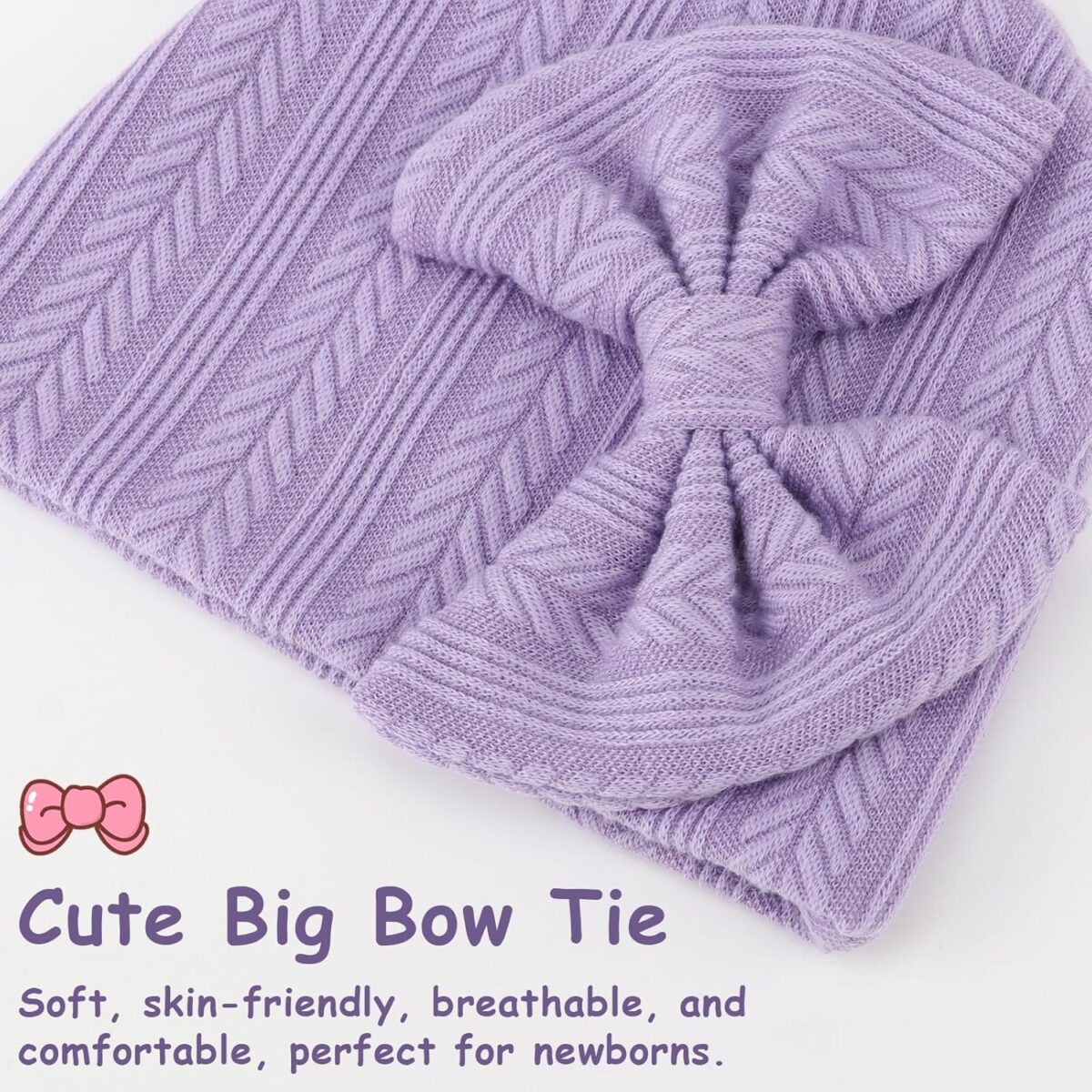 BQUBO Newborn Baby Hats Mittens Set Hospital Hat Beanie Infant Bow Hats Baby Gloves No Scratch Mittens for 0-6 Months - Image 7