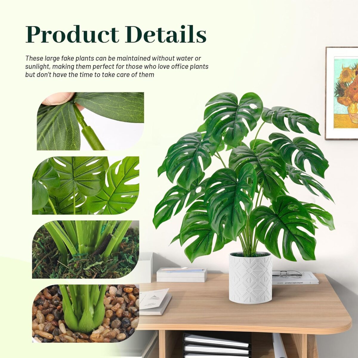 Der Rose Artificial Plants Indoor Large 28'' Fake Monstera Faux Potted Plants Indoor Tall for Home Farmhouse Bedroom Living Room Decor - Image 5