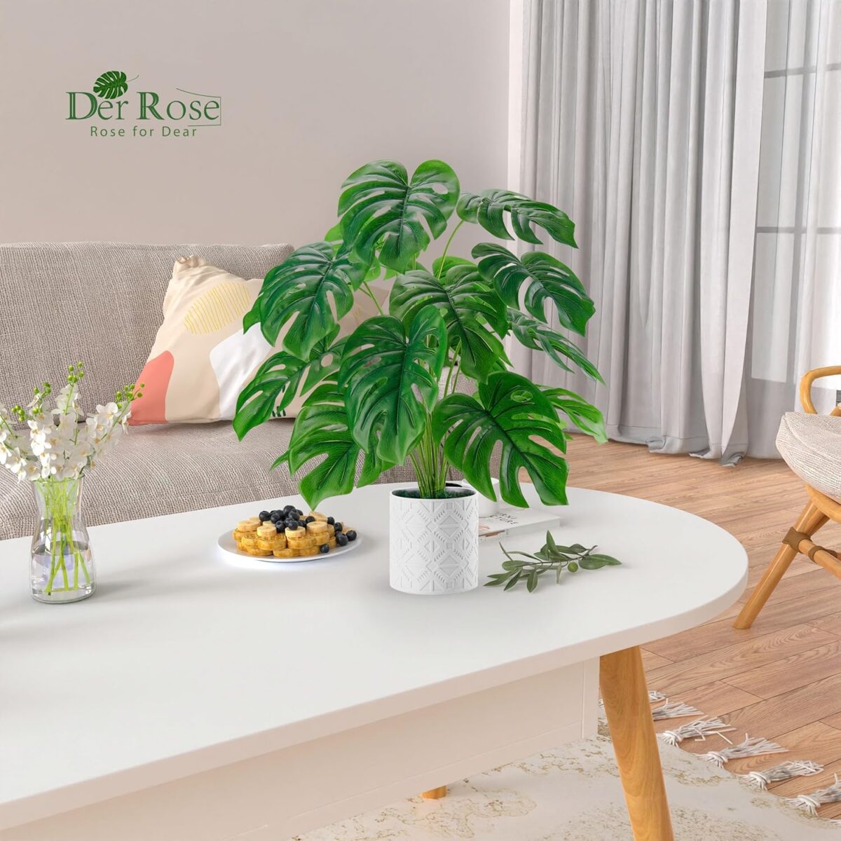 Der Rose Artificial Plants Indoor Large 28'' Fake Monstera Faux Potted Plants Indoor Tall for Home Farmhouse Bedroom Living Room Decor - Image 6