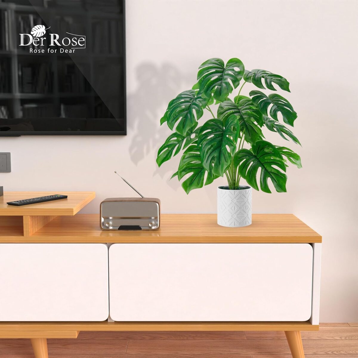 Der Rose Artificial Plants Indoor Large 28'' Fake Monstera Faux Potted Plants Indoor Tall for Home Farmhouse Bedroom Living Room Decor - Image 7