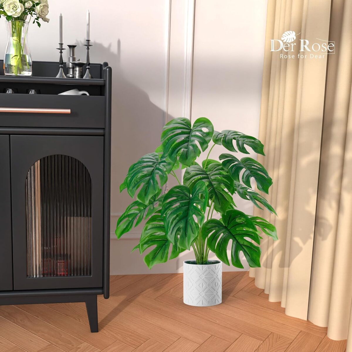 Der Rose Artificial Plants Indoor Large 28'' Fake Monstera Faux Potted Plants Indoor Tall for Home Farmhouse Bedroom Living Room Decor - Image 8