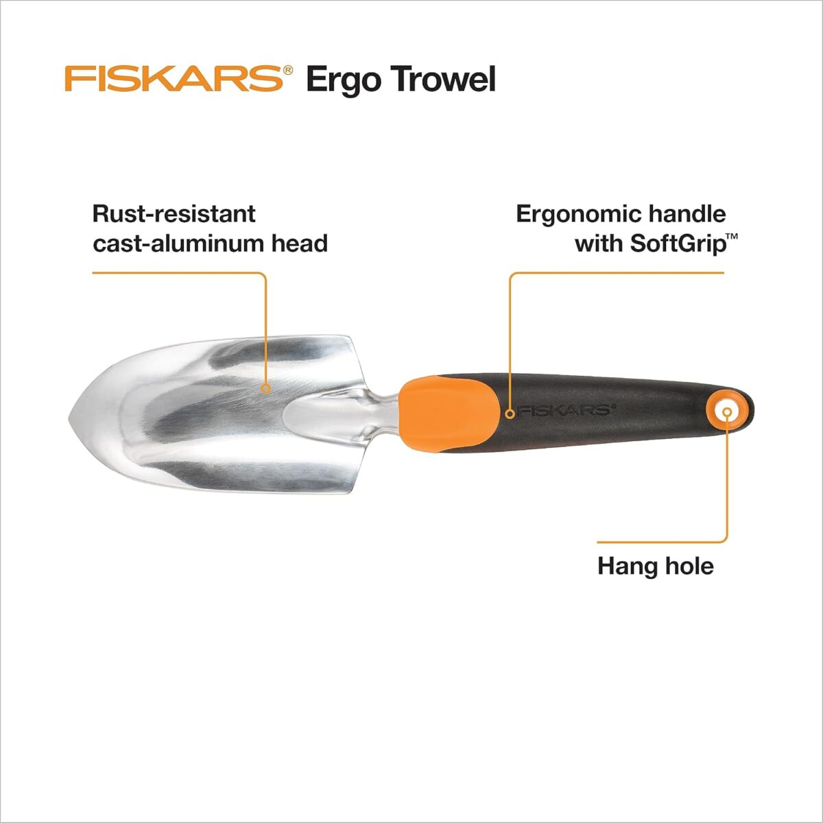 Fiskars Ergo Garden Trowel for Digging and Planting, Heavy Duty Gardening Hand Tool with Hanging Hole - Image 8