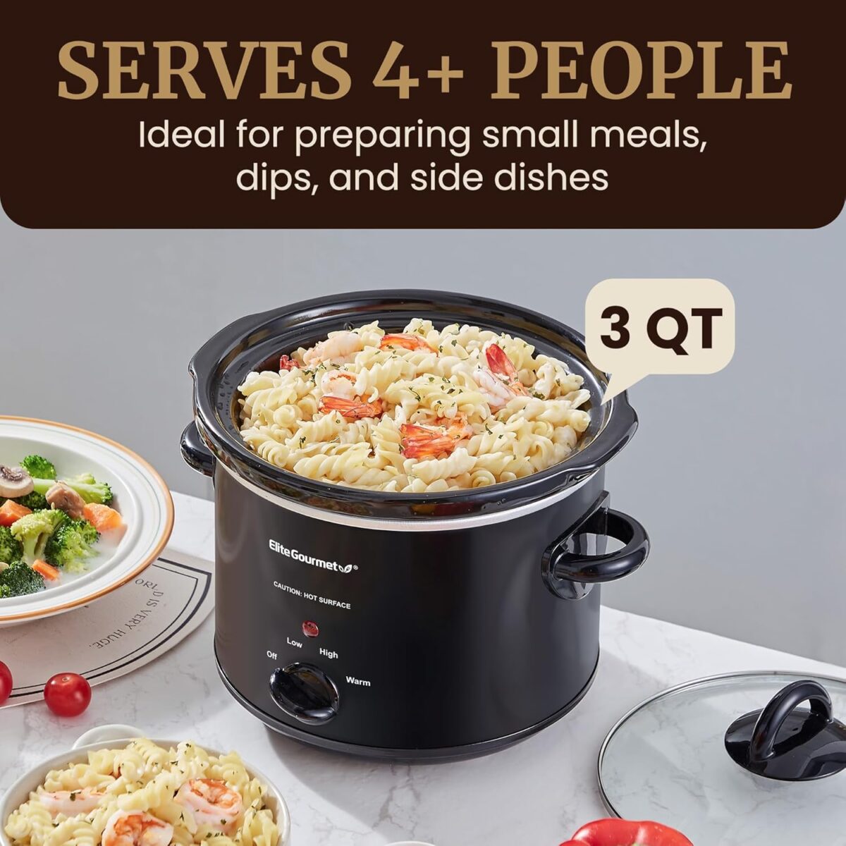Elite Gourmet MST-350B Electric Slow Cooker, Adjustable Temp, Entrees, Sauces, Stews & Dips, Dishwasher Safe Glass Lid & Crock (3 Quart, Black) - Image 4
