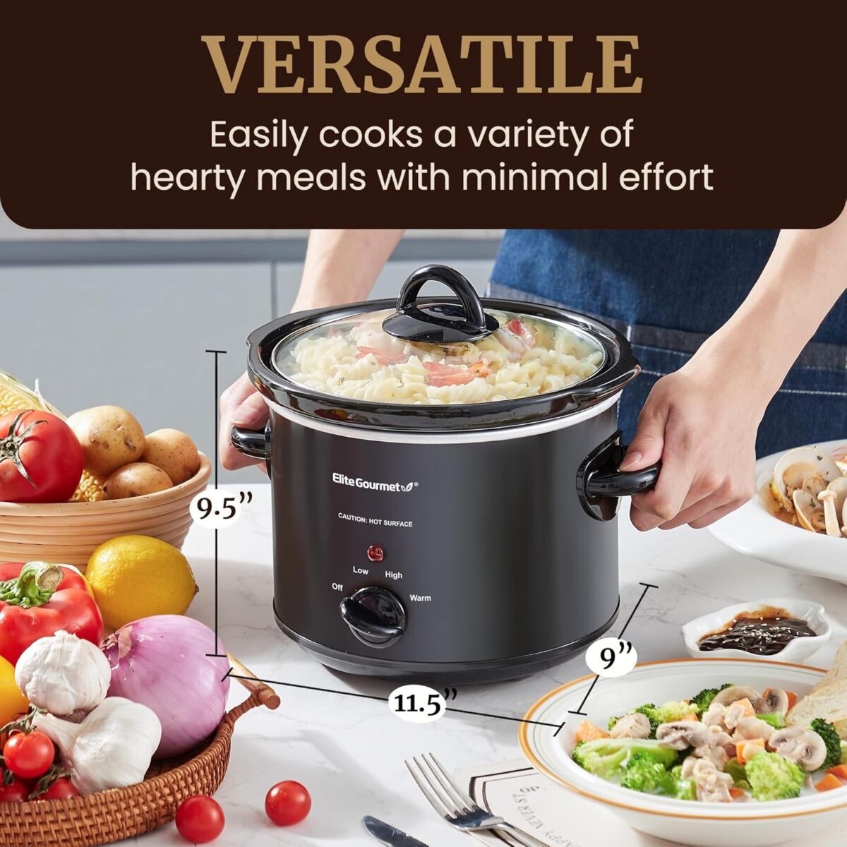 Elite Gourmet MST-350B Electric Slow Cooker, Adjustable Temp, Entrees, Sauces, Stews & Dips, Dishwasher Safe Glass Lid & Crock (3 Quart, Black) - Image 8