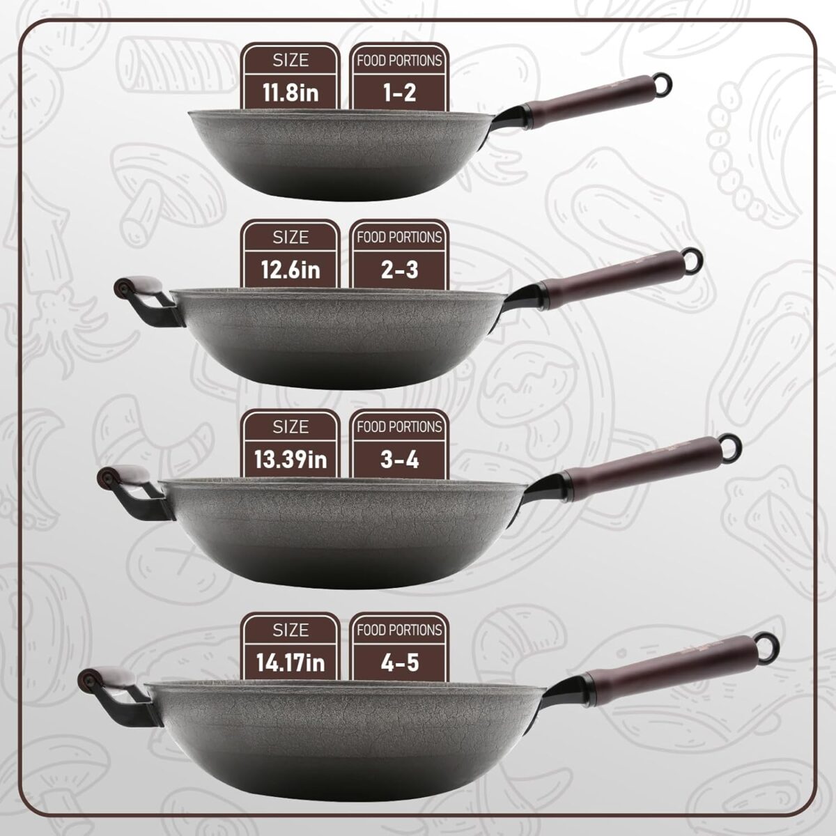 HONGJIANG Cast Iron Wok Pan, 14.2" Pre-Seasoned Flat Bottom Wok,Coating-Free Wok Stir Fry Pan With Glass Lid,Compatible Traditional Chinese Wok For Induction, Electric, Gas,Open Fire - Image 6