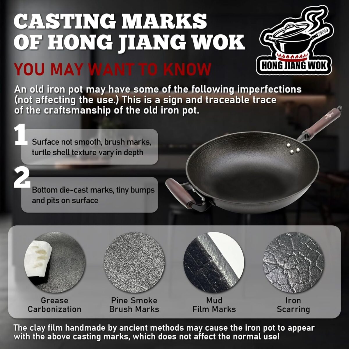 HONGJIANG Cast Iron Wok Pan, 14.2" Pre-Seasoned Flat Bottom Wok,Coating-Free Wok Stir Fry Pan With Glass Lid,Compatible Traditional Chinese Wok For Induction, Electric, Gas,Open Fire - Image 9