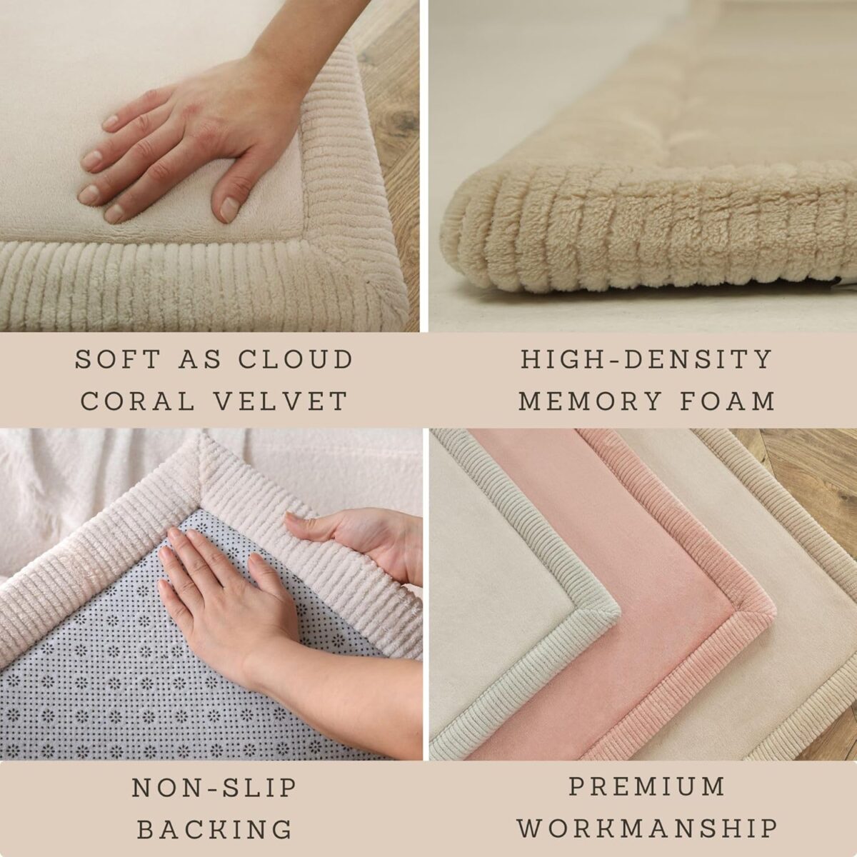 Premium Baby Playmat for Floor 80" x 110" Beige – Cloudsoft Coral Velvet Memory Foam Rug for Crawling – Non-Slip, Water-Resistant, Non-Toxic, Easy-Care Muscle Mat – Thick Play Mat for Baby - Image 4