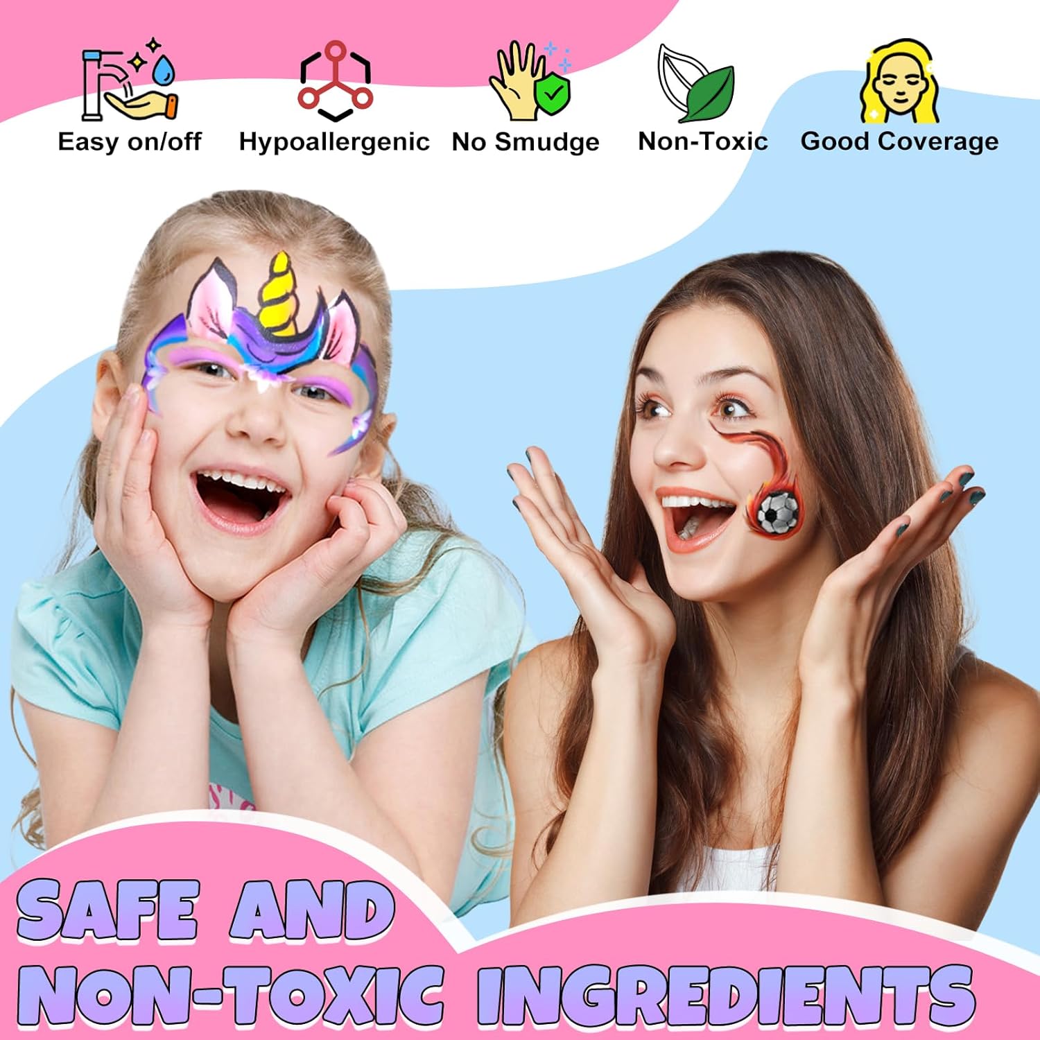1760040425_Professional-Face-Painting-Kit-for-Kids-Adults-Split-Cake-Face-Paint-Palette-12-x-10gm-with-Stencil-One-Stroke-Non-Toxic-Rainbow-Face-Body-Paint-Set-Festival-Makeup.jpg Professional Face Painting Kit for Kids Adults, Split Cake Face Paint Palette 12 x 10gm with Stencil, One Stroke Non Toxic Rainbow Face Body Paint Set Festival Makeup - Image 3