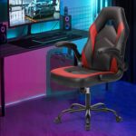 Sweetcrispy Computer Gaming Desk Chair - Ergonomic Office Executive Adjustable Swivel Task PU Leather Racing Chair with Flip-up Armrest for Adults, Kids, Men, Girls, Gamer, Black Red - Image 3
