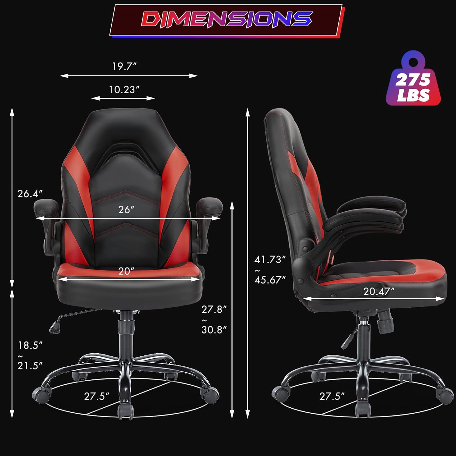 1760041608_Sweetcrispy-Computer-Gaming-Desk-Chair-Ergonomic-Office-Executive-Adjustable-Swivel-Task-PU-Leather-Racing-Chair-with-Flip-up-Armrest-for-Adults-Kids-Men-Girls-Gamer-Black-Red.jpg Sweetcrispy Computer Gaming Desk Chair - Ergonomic Office Executive Adjustable Swivel Task PU Leather Racing Chair with Flip-up Armrest for Adults, Kids, Men, Girls, Gamer, Black Red - Image 4