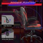 Sweetcrispy Computer Gaming Desk Chair - Ergonomic Office Executive Adjustable Swivel Task PU Leather Racing Chair with Flip-up Armrest for Adults, Kids, Men, Girls, Gamer, Black Red - Image 5