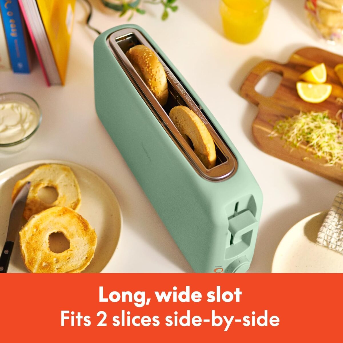 bella 2 Slice Slim Toaster, Fits-anywhere™ Kitchenware, 6 Setting Shade Control with Reheat & Cancel Buttons, Fits Sourdough, 10” Long Slot, Anti Jam & Auto Shutoff, 900 Watt, Seaglass - Image 5