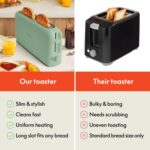 bella 2 Slice Slim Toaster, Fits-anywhere™ Kitchenware, 6 Setting Shade Control with Reheat & Cancel Buttons, Fits Sourdough, 10” Long Slot, Anti Jam & Auto Shutoff, 900 Watt, Seaglass - Image 8