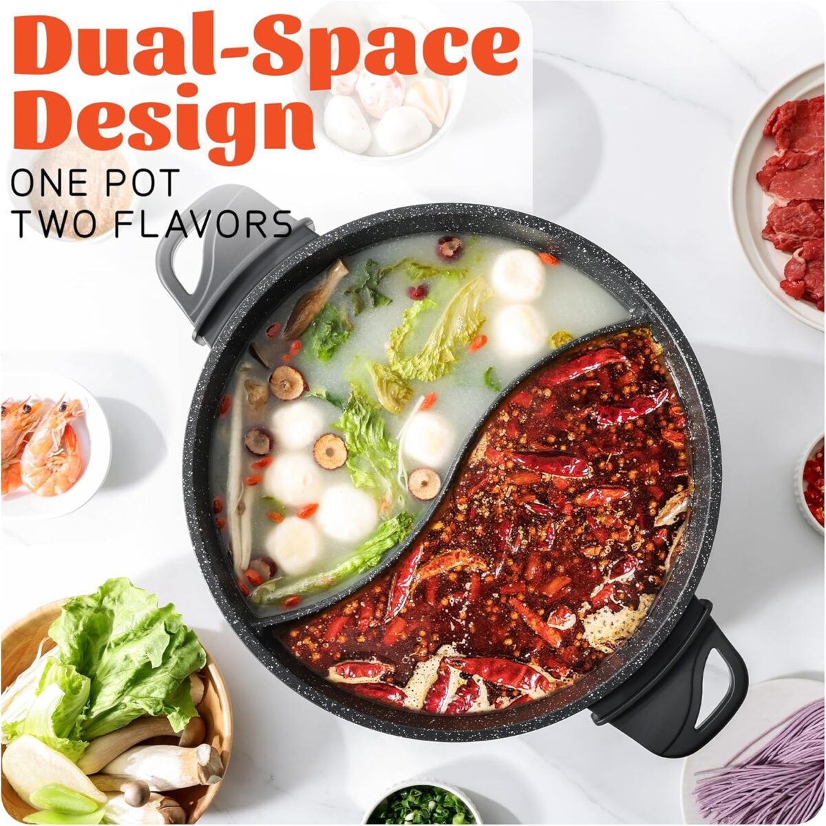 TWIN™ Electric Hot Pot with Divider | EvenHeat Cast Aluminum Non-Stick Pot for No-Spot Cooking | 1500W Fast Heating | 4.5QT Dual-Flavor Shabu Shabu Pot for Family Use | 1-Yr Warranty - Image 4