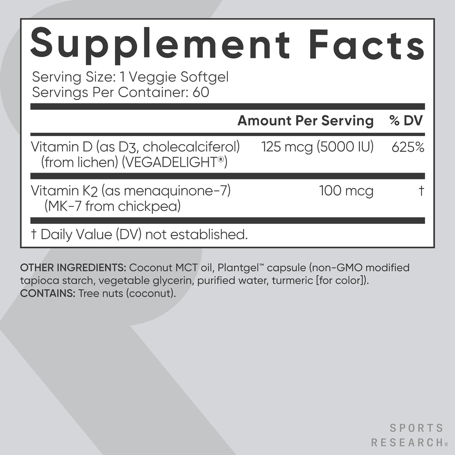 1760120484_Sports-Research®-Vitamin-D3-K2-w-Coconut-Oil-Vegan-Vitamin-D-5000iu-Mk7-Vitamin-K-100mcg-for-Bone-Immune-Support-Vegan-Certified-·-Non-GMO-·-Soy-Free-60-Softgels.jpg Sports Research® Vitamin D3 + K2 w/ Coconut Oil - Vegan Vitamin D 5000iu & Mk7 Vitamin K 100mcg for Bone & Immune Support - Vegan Certified · Non-GMO · Soy Free - 60 Softgels - Image 6