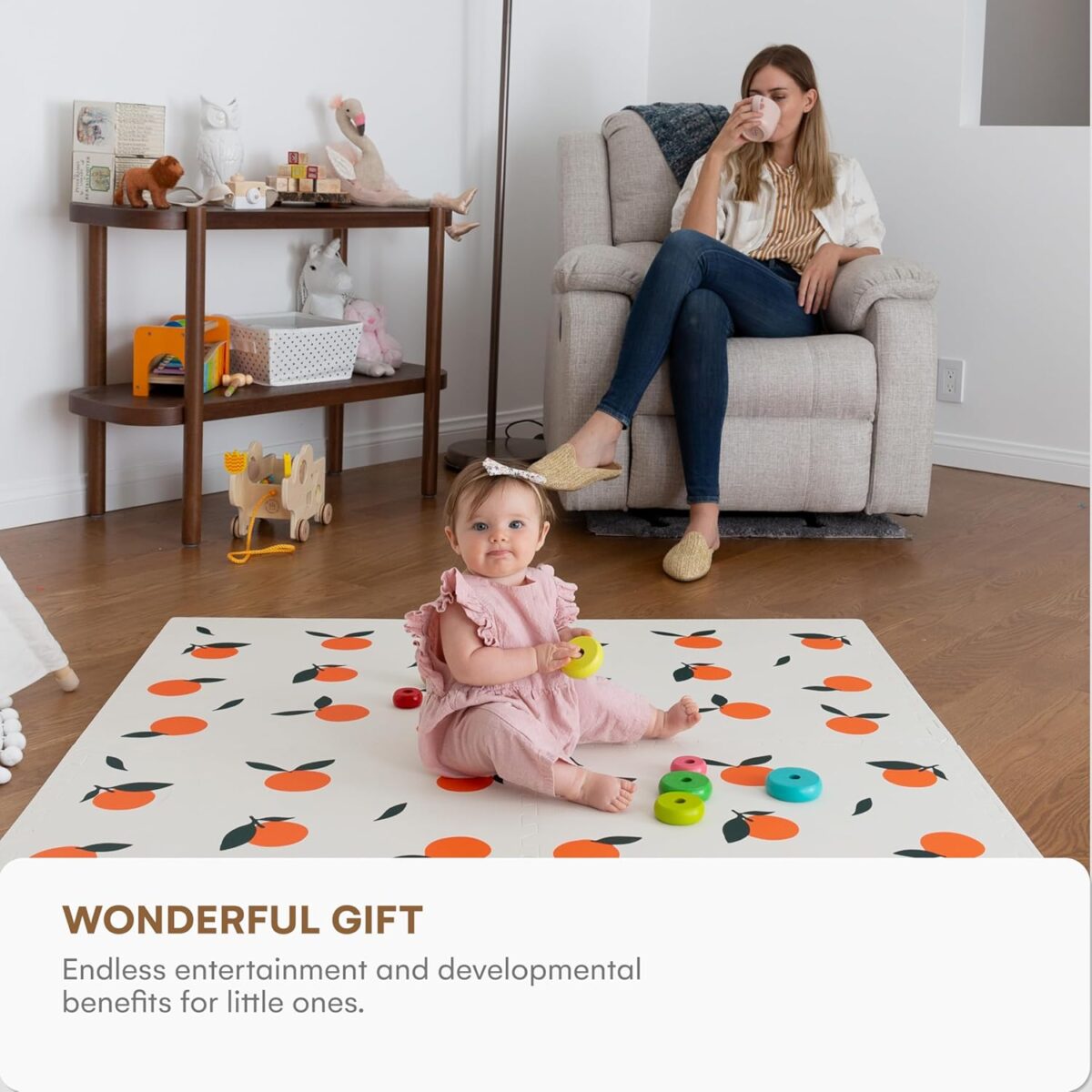 Childlike Behavior Baby Play Mat - 72x48-Inch Tummy Time Mat - 6-Piece Interlocking Foam Floor Tiles for Toddlers - Soft Waterproof for Floor Play and Crawling - Oranges - Image 8