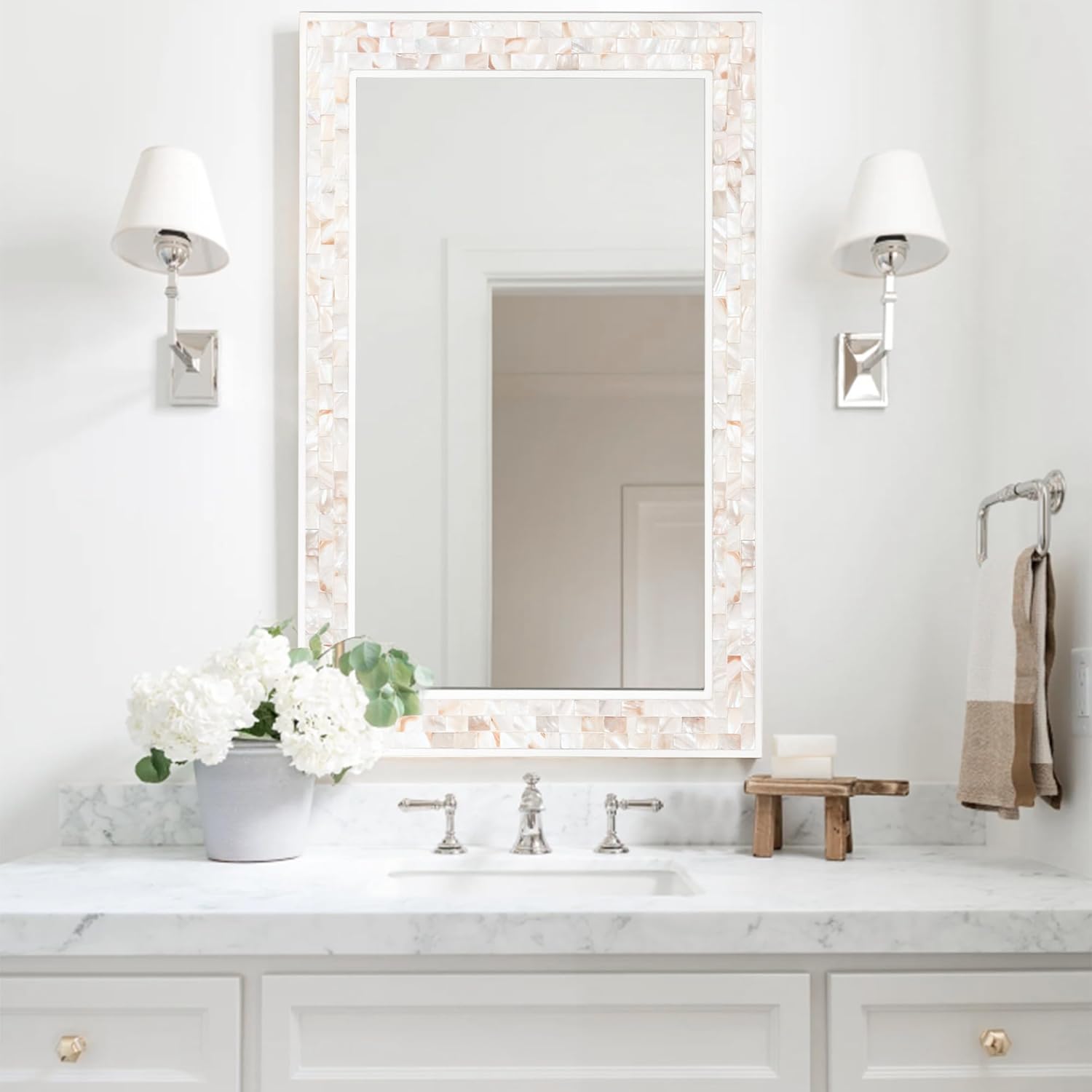 1760126993_Tanmicoshomy-20x-28-Inch-Rectangle-Wall-Mirror-Natural-Shell-Framed-Rectangular-Mirror-for-Bathroom-Vanity-Bedroom-Living-Room-Entryway-Wall-Mounted-Horizontal-or-Vertical-White.jpg Tanmicoshomy 20x 28 Inch Rectangle Wall Mirror, Natural Shell Framed Rectangular Mirror for Bathroom, Vanity, Bedroom, Living Room, Entryway, Wall Mounted Horizontal or Vertical, White - Image 3