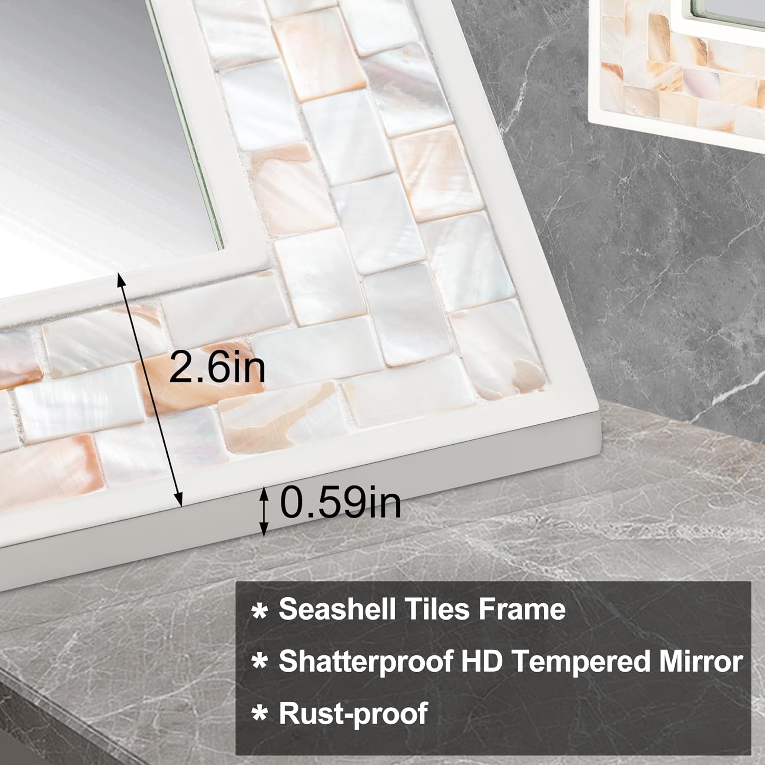 1760126996_Tanmicoshomy-20x-28-Inch-Rectangle-Wall-Mirror-Natural-Shell-Framed-Rectangular-Mirror-for-Bathroom-Vanity-Bedroom-Living-Room-Entryway-Wall-Mounted-Horizontal-or-Vertical-White.jpg Tanmicoshomy 20x 28 Inch Rectangle Wall Mirror, Natural Shell Framed Rectangular Mirror for Bathroom, Vanity, Bedroom, Living Room, Entryway, Wall Mounted Horizontal or Vertical, White - Image 5