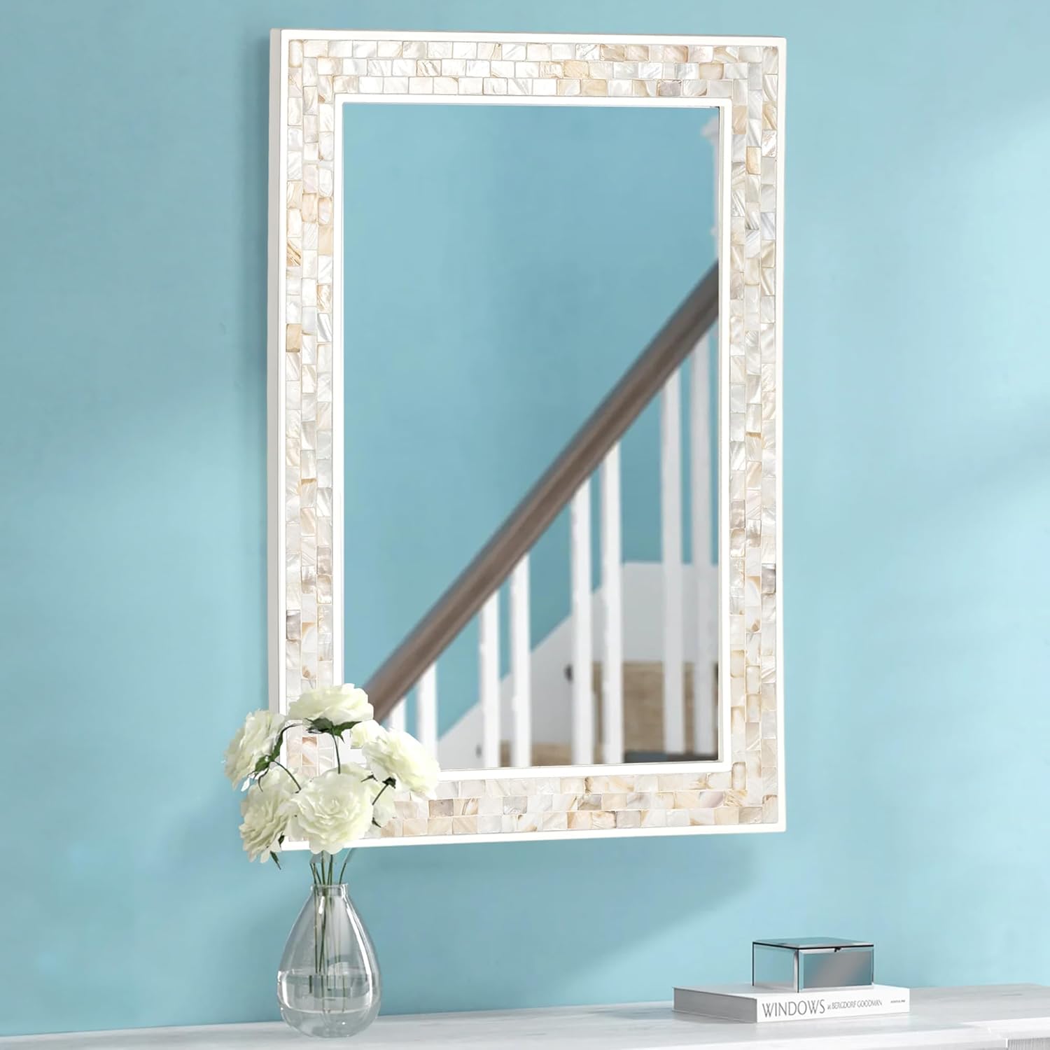 1760127001_Tanmicoshomy-20x-28-Inch-Rectangle-Wall-Mirror-Natural-Shell-Framed-Rectangular-Mirror-for-Bathroom-Vanity-Bedroom-Living-Room-Entryway-Wall-Mounted-Horizontal-or-Vertical-White.jpg Tanmicoshomy 20x 28 Inch Rectangle Wall Mirror, Natural Shell Framed Rectangular Mirror for Bathroom, Vanity, Bedroom, Living Room, Entryway, Wall Mounted Horizontal or Vertical, White - Image 8