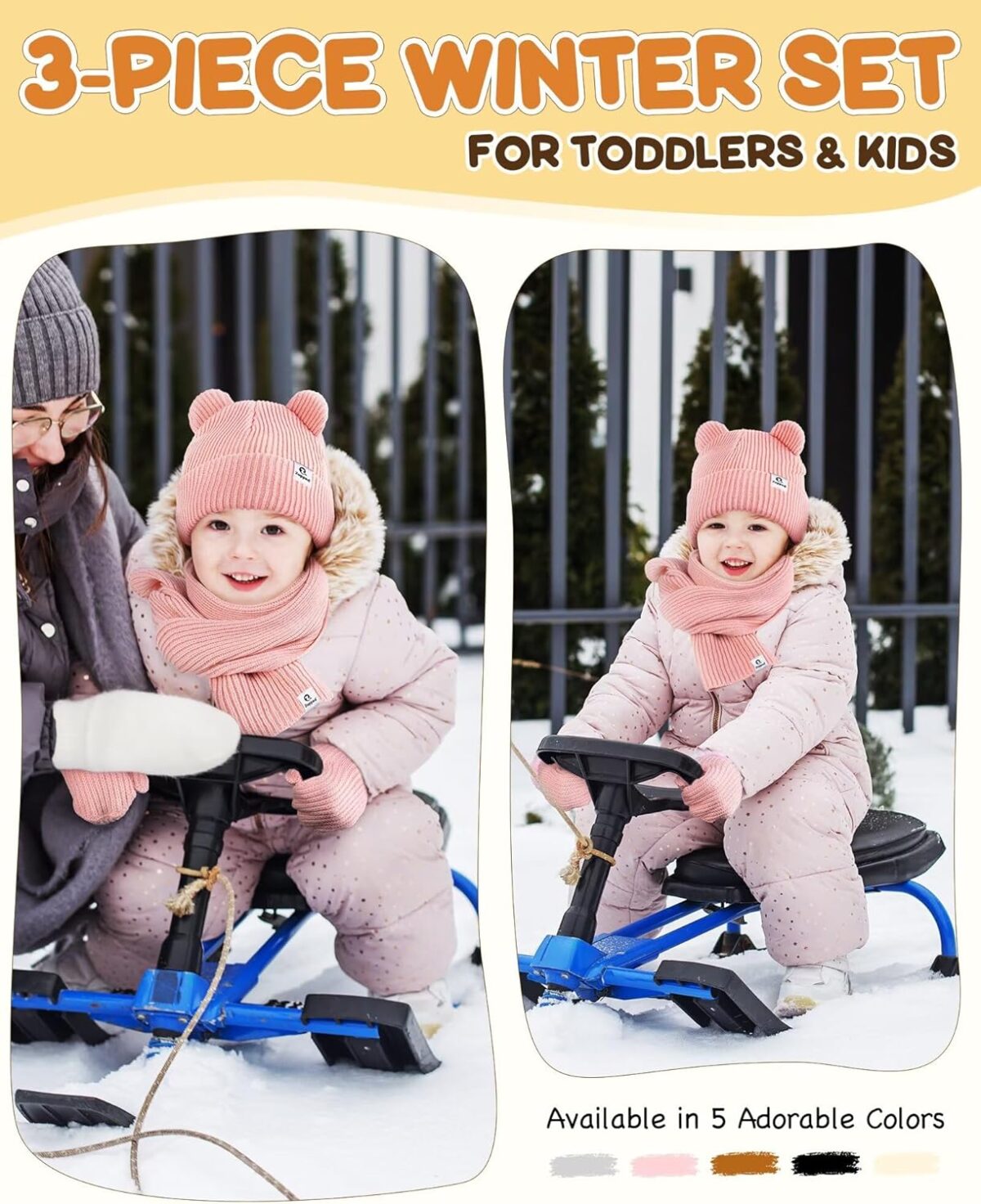 Baby Beanie Mittens Scarf Set,Toddler Infant Kids Winter Hat with Bear Ear Thermal Gloves Neck Warmer Set for Girls Boys - Image 6