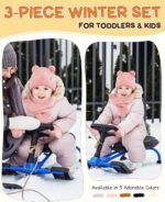 Baby Beanie Mittens Scarf Set,Toddler Infant Kids Winter Hat with Bear Ear Thermal Gloves Neck Warmer Set for Girls Boys - Image 6