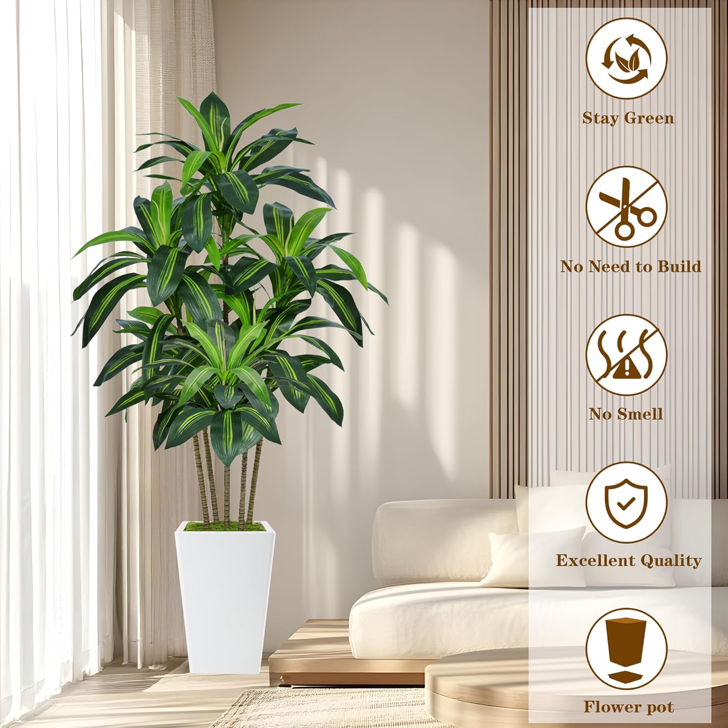 1760133685_6FT-Artificial-Dracaena-Tree-Fake-Tree-Indoor-with-White-Tall-PlanterTall-Artificial-Plants-IndoorArtificial-Silk-Tree-for-Home-Office-DecorHousewarming-Gift-White.jpg 6FT Artificial Dracaena Tree, Fake Tree Indoor with White Tall Planter,Tall Artificial Plants Indoor,Artificial Silk Tree for Home Office Decor,Housewarming Gift (White) - Image 3