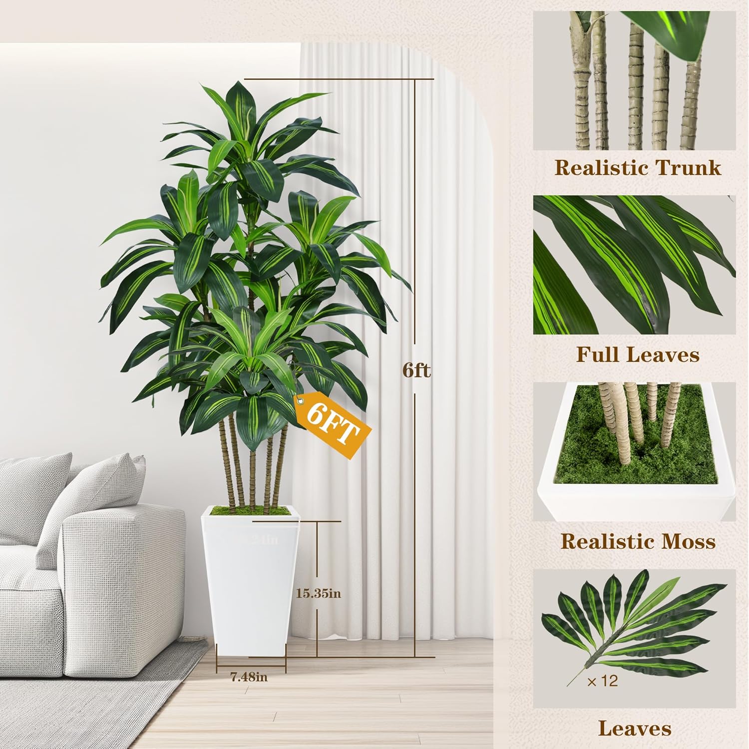 1760133687_6FT-Artificial-Dracaena-Tree-Fake-Tree-Indoor-with-White-Tall-PlanterTall-Artificial-Plants-IndoorArtificial-Silk-Tree-for-Home-Office-DecorHousewarming-Gift-White.jpg 6FT Artificial Dracaena Tree, Fake Tree Indoor with White Tall Planter,Tall Artificial Plants Indoor,Artificial Silk Tree for Home Office Decor,Housewarming Gift (White) - Image 4