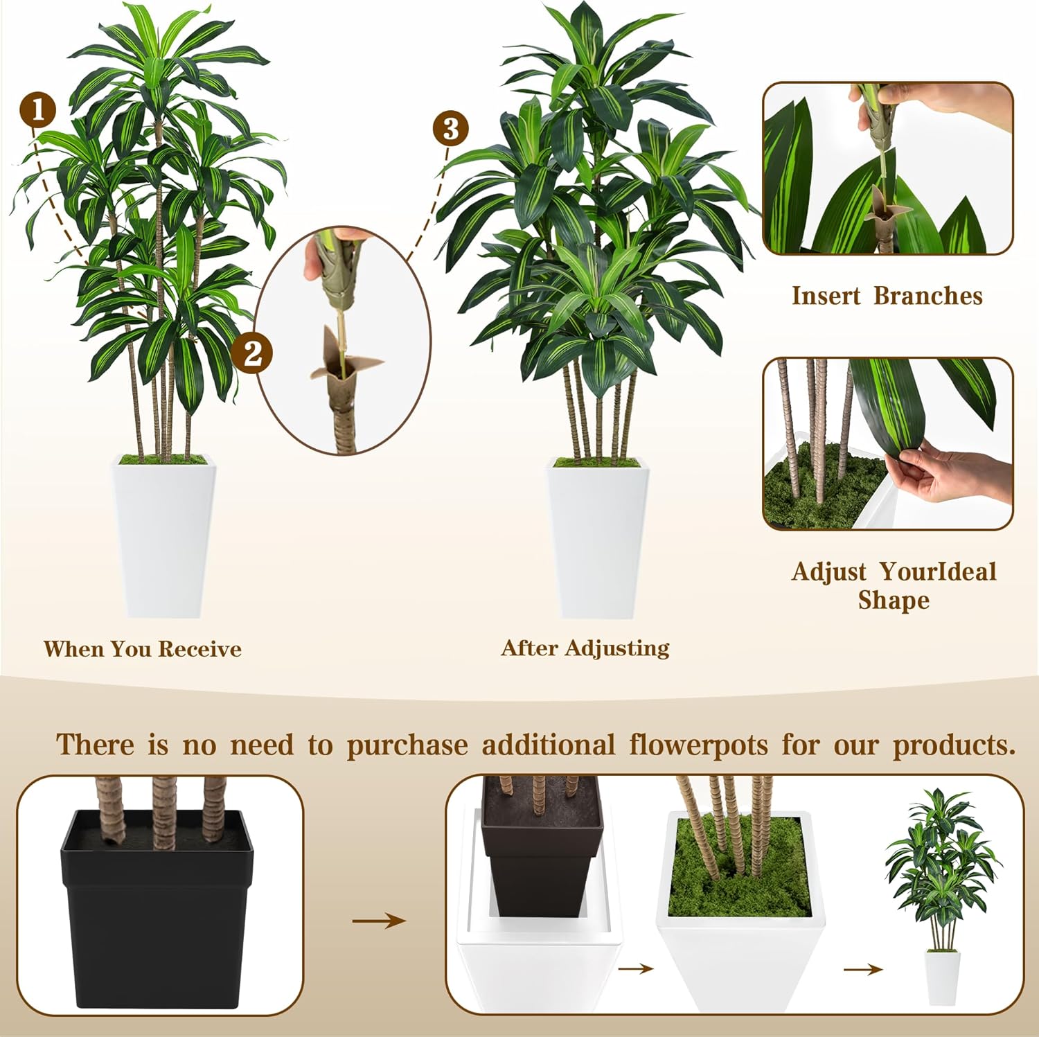 1760133688_6FT-Artificial-Dracaena-Tree-Fake-Tree-Indoor-with-White-Tall-PlanterTall-Artificial-Plants-IndoorArtificial-Silk-Tree-for-Home-Office-DecorHousewarming-Gift-White.jpg 6FT Artificial Dracaena Tree, Fake Tree Indoor with White Tall Planter,Tall Artificial Plants Indoor,Artificial Silk Tree for Home Office Decor,Housewarming Gift (White) - Image 5