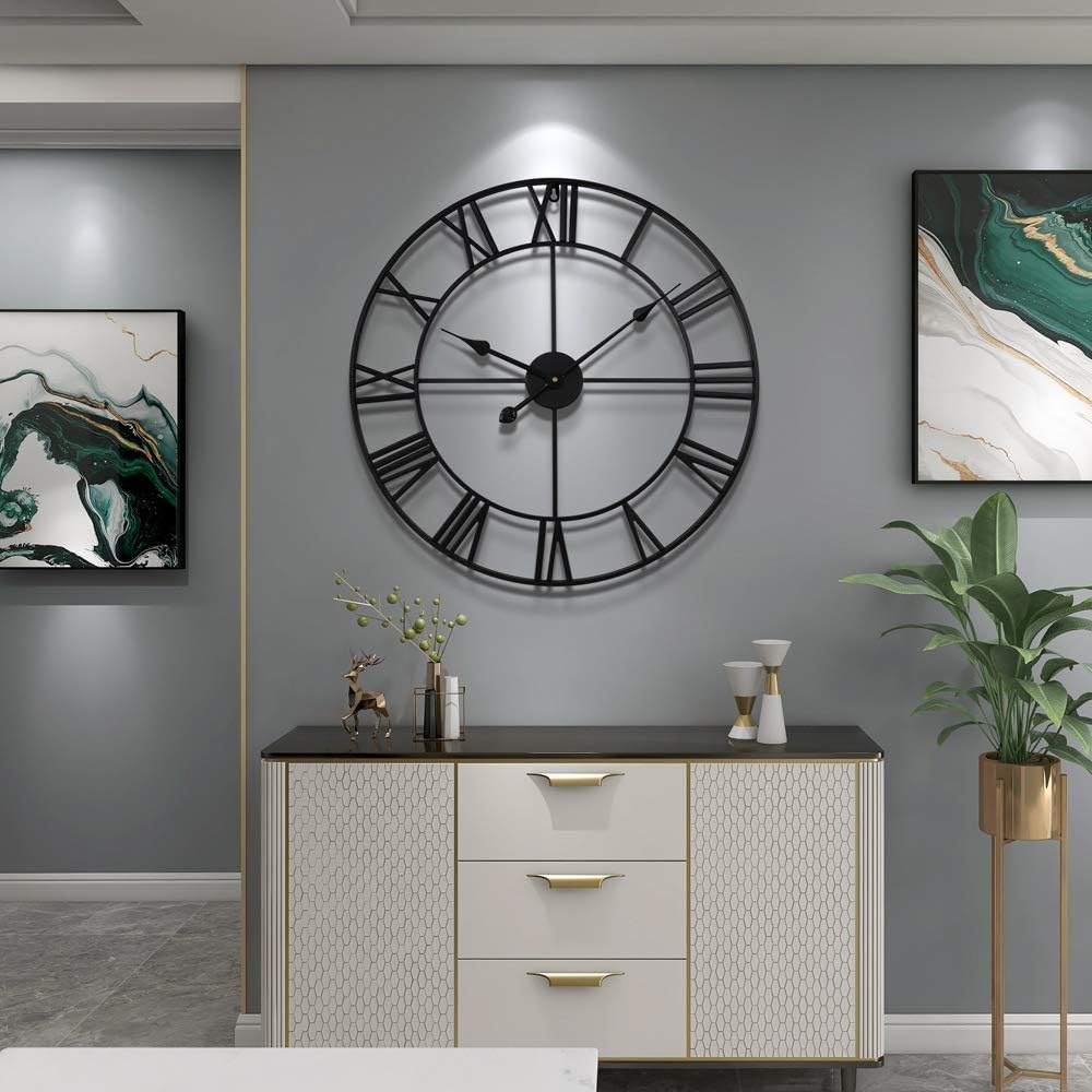 1760133924_LEIKE-Large-Wall-Clock-24-Completely-Silent-Non-Ticking-Battery-OperatedRustic-Round-Modern-Metal-Wall-Clock-Decor-for-Living-Room-Bedroom-and-Kitchen-60cm-Black-Roman-Number.jpg LEIKE Large Wall Clock, 24" Completely Silent, Non Ticking, Battery-Operated,Rustic Round Modern Metal Wall Clock Decor for Living Room, Bedroom and Kitchen, (60cm, Black-Roman Number) - Image 8