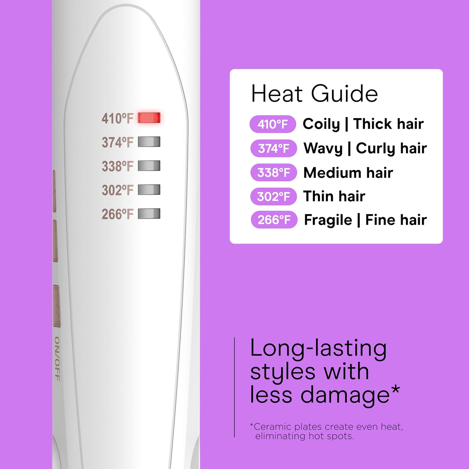 1760167358_Conair-Double-Ceramic-Flat-Iron-1-Inch-Flat-Iron-Hair-Straightener-with-Claw-Clip-5-Heat-Settings-Extra-Long-Floating-Plates-White.jpg Conair Double Ceramic Flat Iron, 1-Inch Flat Iron Hair Straightener with Claw Clip, 5 Heat Settings, Extra-Long Floating Plates, White - Image 5