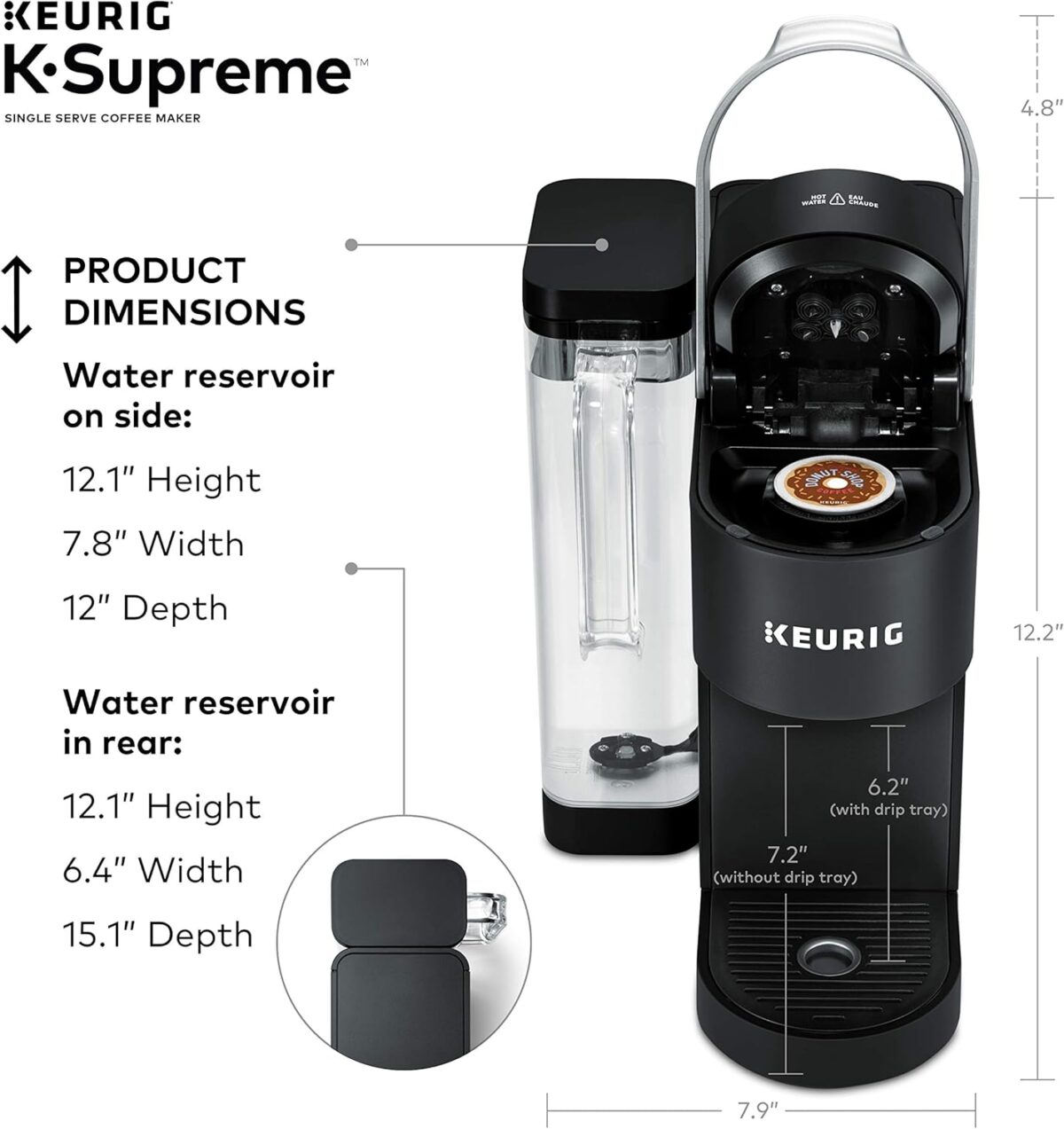 Keurig K-Supreme Single Serve K-Cup Pod Coffee Maker, MultiStream Technology, 4 Brew Sizes, 66oz Dual-Position Removable Reservoir, Black - Image 10
