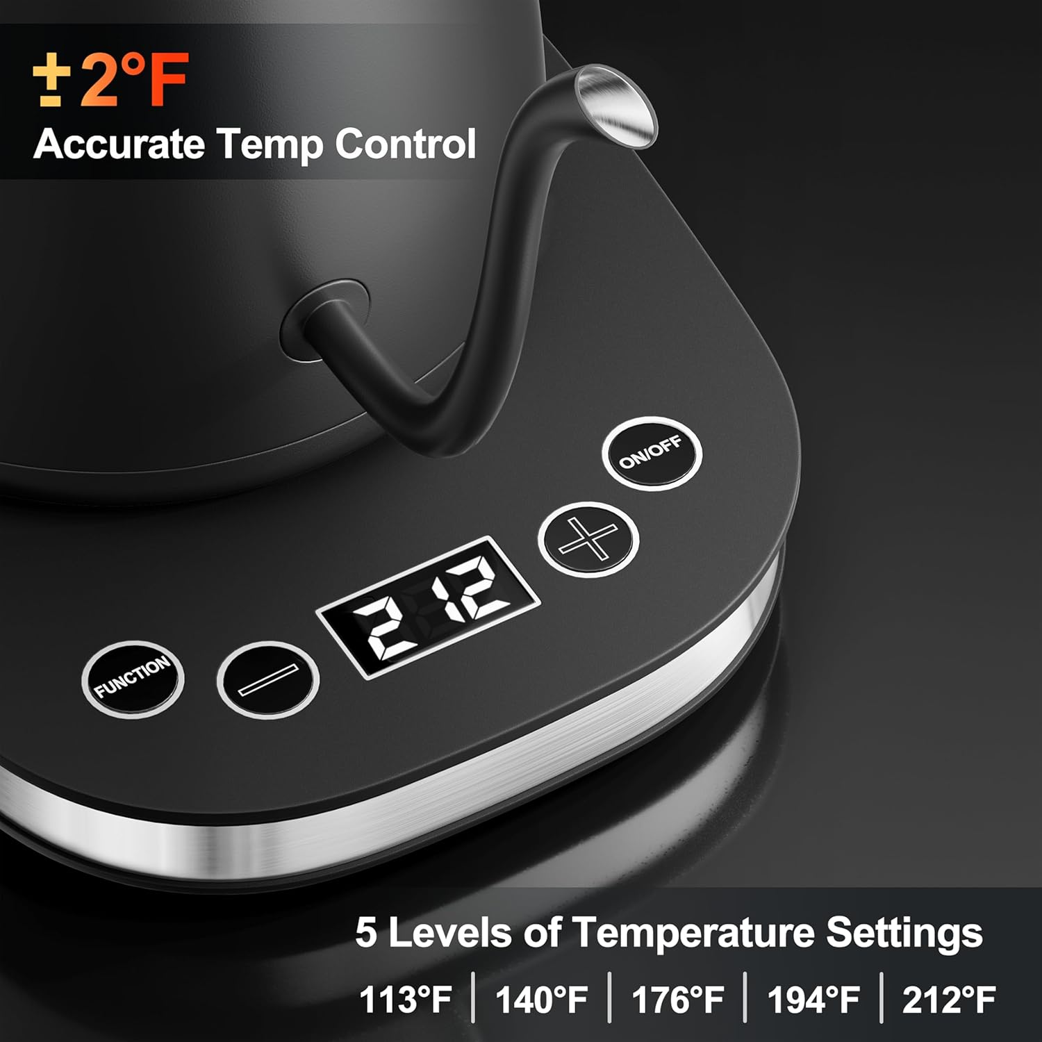 1760197587_Stariver-Gooseneck-Electric-Kettle-with-5-Temperature-Control-Presets-Pour-Over-Coffee-Kettle-±2℉-Temp-Control-1.2L-Gooseneck-Kettle-for-Tea-Coffee-Stainless-Steel-Interior-1000W-Black.jpg Stariver Gooseneck Electric Kettle with 5 Temperature Control Presets, Pour Over Coffee Kettle ±2℉ Temp Control, 1.2L Gooseneck Kettle, for Tea& Coffee, Stainless Steel Interior, 1000W, Black - Image 3