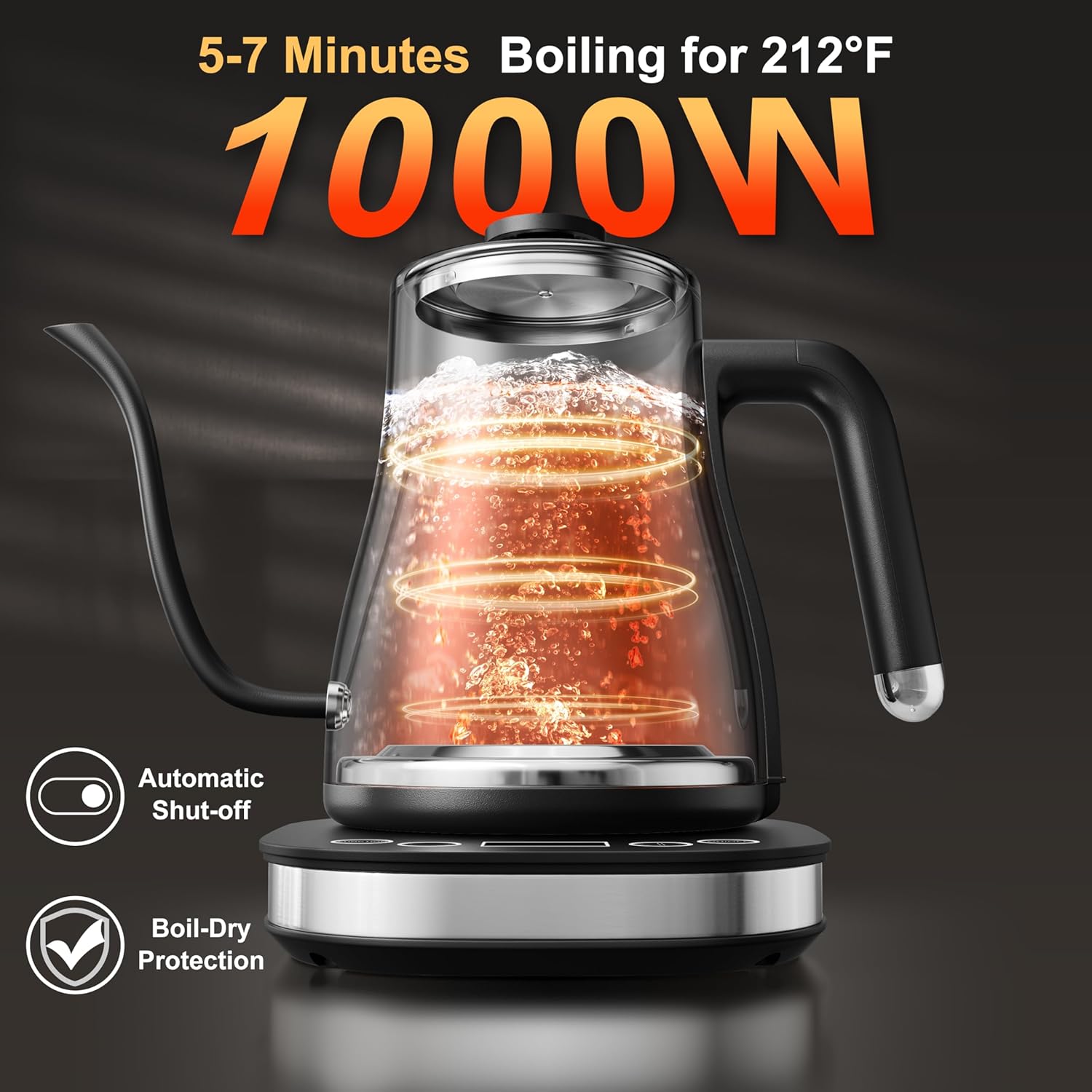 1760197589_Stariver-Gooseneck-Electric-Kettle-with-5-Temperature-Control-Presets-Pour-Over-Coffee-Kettle-±2℉-Temp-Control-1.2L-Gooseneck-Kettle-for-Tea-Coffee-Stainless-Steel-Interior-1000W-Black.jpg Stariver Gooseneck Electric Kettle with 5 Temperature Control Presets, Pour Over Coffee Kettle ±2℉ Temp Control, 1.2L Gooseneck Kettle, for Tea& Coffee, Stainless Steel Interior, 1000W, Black - Image 4